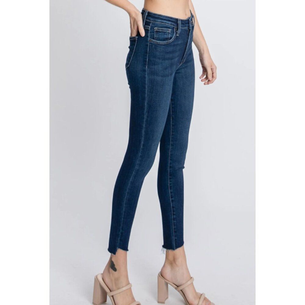 L.T.J. Letter to Juliet Size 28 Dark Verona Raw Frayed Step Diagonal Hem Jeans - Picture 10 of 10